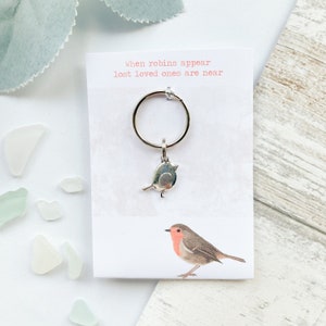 When Robins Appear, Lost Loved Ones Are Near - Silver or Bronze Robin Keyring (Christmas, sympathy, memory, family)