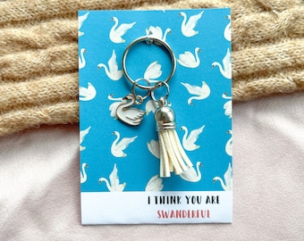 I Think You Are Swanderful - Swan Charm Keyring (I love you, birthday, thank you)