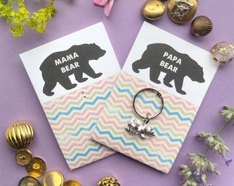 Mama Bear /Papa Bear - Silver Bear Keyring - Personalised Family Gift (mothers day, mum)