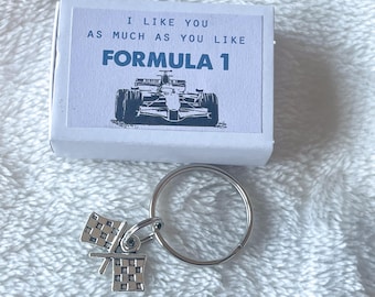 I Like You As Much As You Like Formula 1 - Matchbox Gift - Checkered Flag Keyring (f1, racing gift)