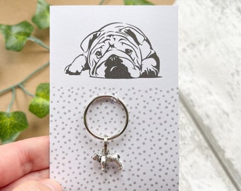 Silver Bulldog Tiny Charm Keyring (keychain, dog)