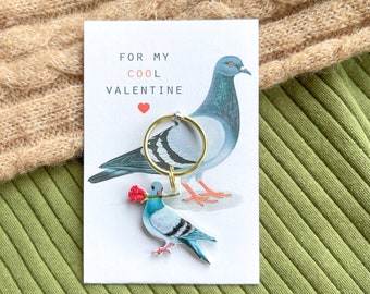 For My Cool Valentine - Pigeon Charm Keyring (racing pigeon, pet bird)