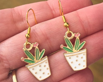 Gold Plated Succulent Aloe Plant Charm Earrings (nickel free)