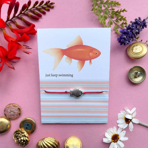 Just Keep Swimming  - Goldfish Friendship Wish Bracelet (fish, thinking of you, motivation)