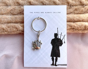 The Pipes Are Always Calling - Silver Bagpipe Keyring (piper, pipe band, scotland)