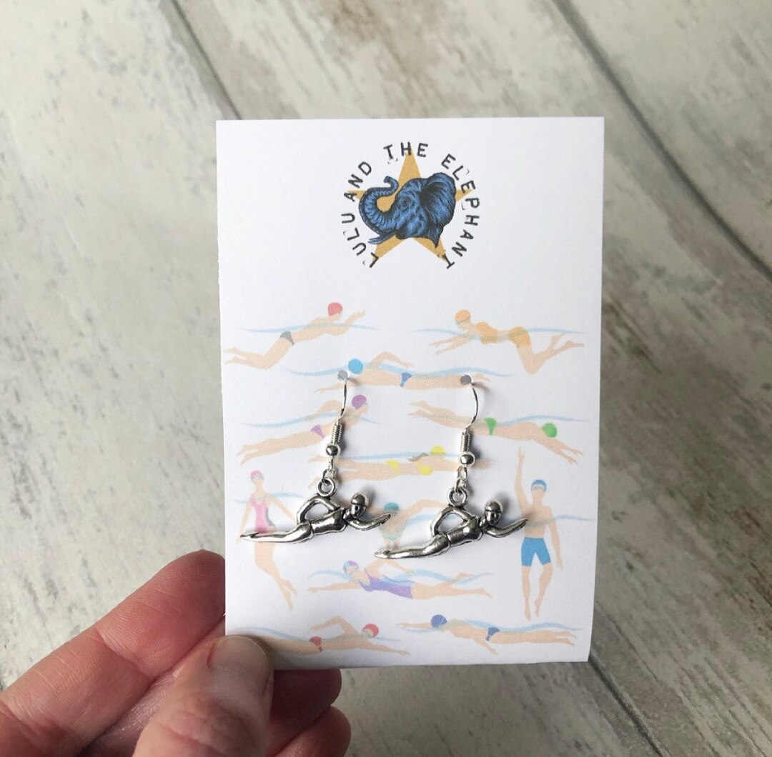 Silver Swimmer Earrings jewellery Small Gifts Swimming Etsy UK