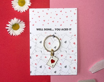 Well Done. You Aced It  - Ace Of Hearts Charm Keyring (exams gift)
