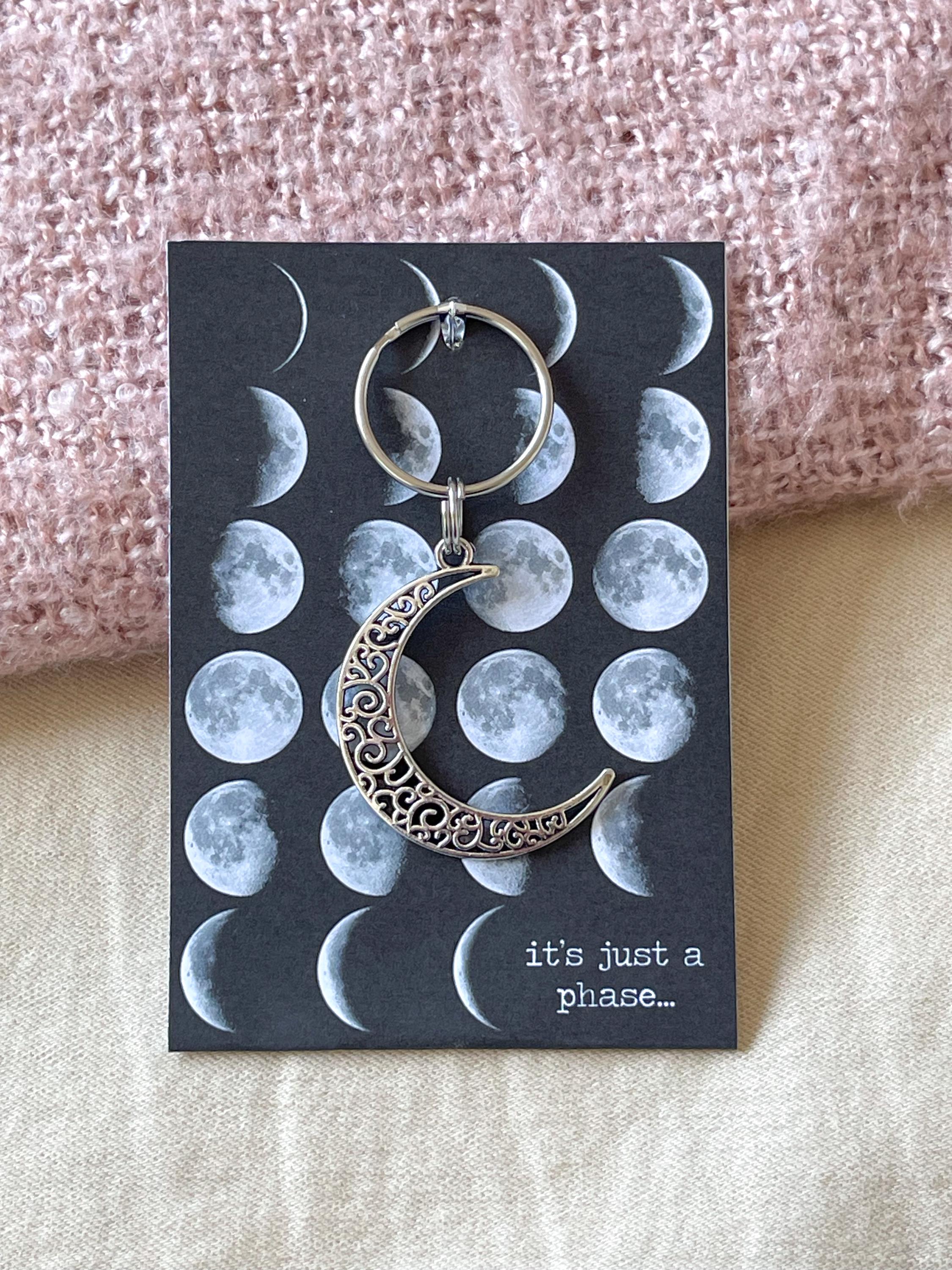 It's Just A Phase - Silver Moon Charm Keyring - Etsy