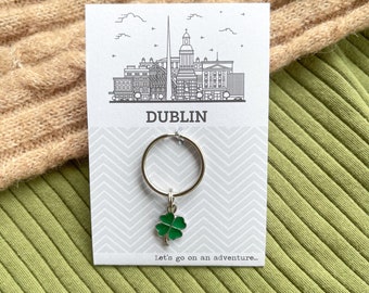 Let's Go On An Adventure - Dublin Shamrock Charm Keyring (ireland, skyline, surprise holiday)