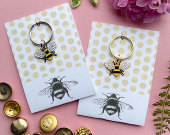 Enamel Bee Keyring - silver or gold (gifts for friends, birthday gift, bumble bee)