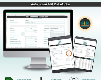 FHA Mortgage Calculator | Loan Payment, Amortization Excel Tool (Instant Download)