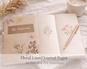Floral Lined Journal Pages | A4 Printable Notebook (PDF Download)