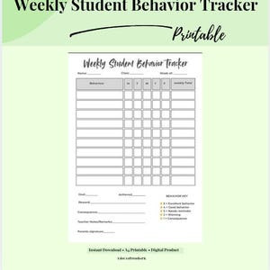 Weekly Student Behavior Tracker Printable | Classroom Management Chart | Teacher Behavior Log PDF