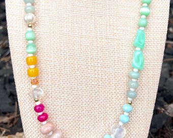 Colorful Gemstone and Pearl Necklace – Freshwater Pearls, Boho Beaded Jewelry, Anthropologie Inspired | Coastline Confetti