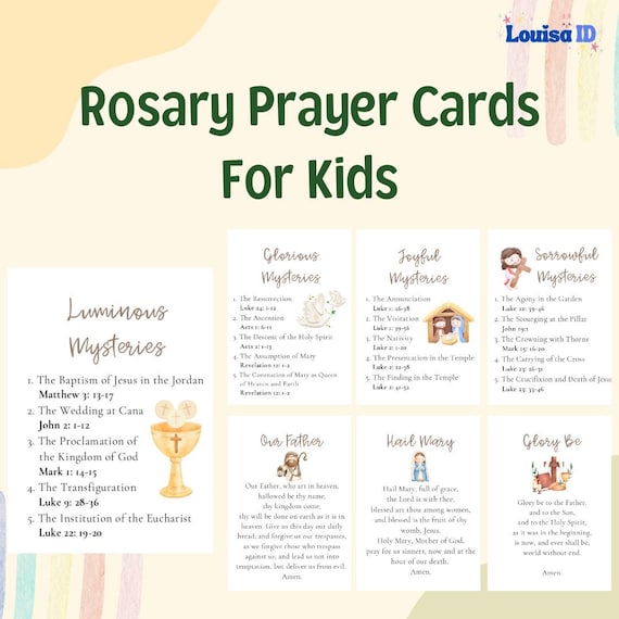 Rosary Prayer Cards for Kids, Catholic Mysteries, Sunday School Resource (PDF Download)