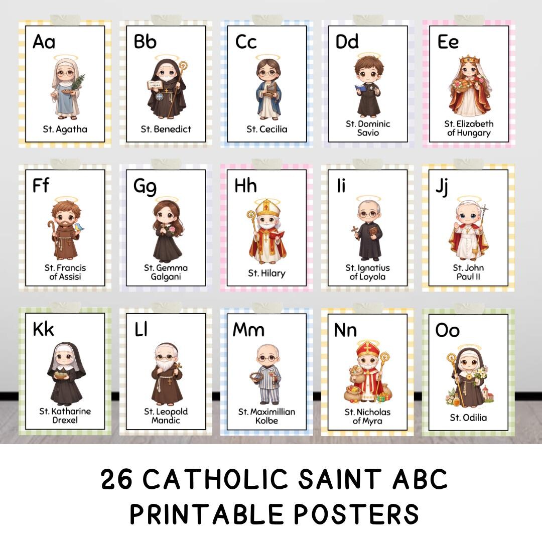 Catholic Saint ABC Printable Posters for Kids, Nursery Classroom Decor ...
