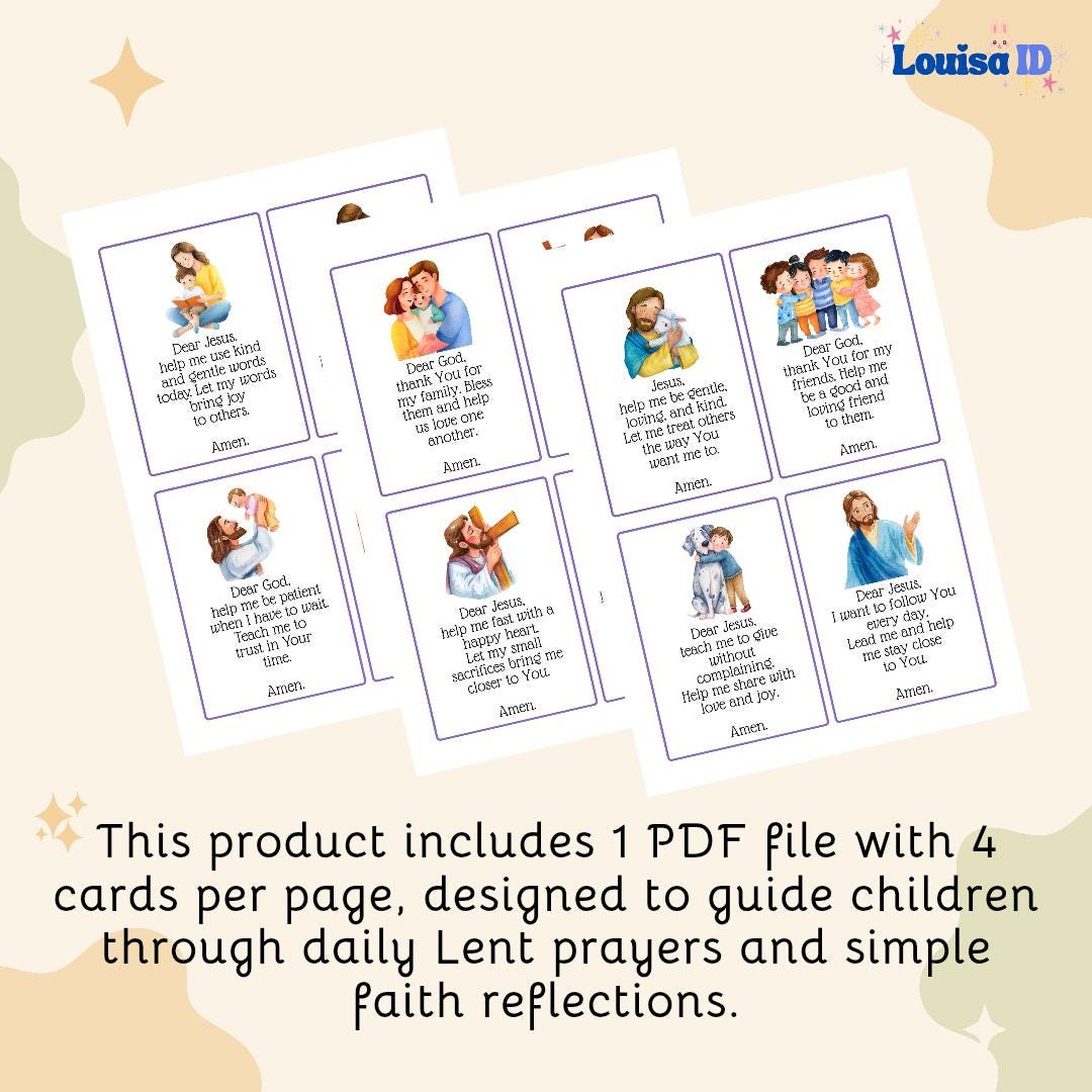 Lent Prayer Cards for Kids, 40 Days Catholic Devotional Activity (PDF ...