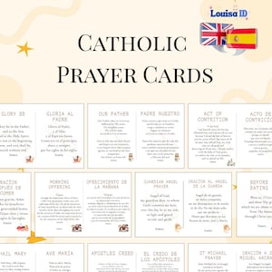 Tarjetas de oración católicas en español e inglés, paquete de 12 oraciones bilingües imprimibles (descarga en PDF)