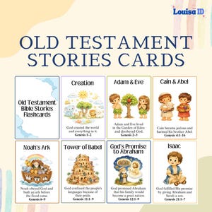 旧約聖書の物語フラッシュカード（子供向け）、聖書物語カード、カトリックの印刷物、キリスト教のホームスクールおよび日曜学校のアクティビティ