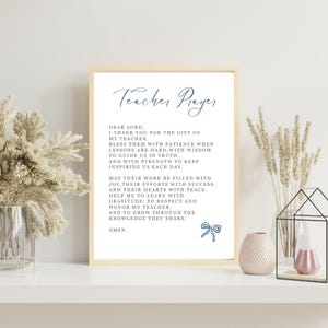 Teacher Prayer Printable Wall Art, Prayer for Teacher Gift, Teacher Appreciation, Christian Teacher Blessing, Christian Sunday School
