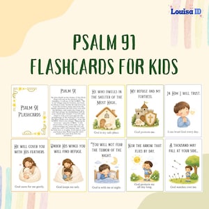 Psalm 91 Flashcards for Kids Printable, Christian Bible Affirmation Cards, Sunday School (Instant Download)