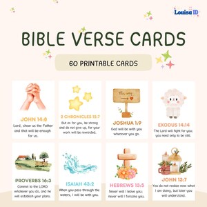 60 Bibelverskarten für Kinder, druckbares Kinderschriftgedächtnis, Bibelvers-Karteikarten, christliche inspirierende Schriftkarten