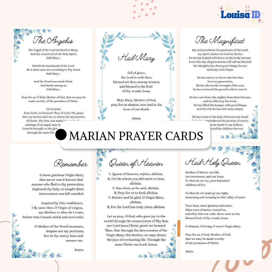 Printable Marian Prayer Cards: Catholic Prayers (PDF Downloadable Files ...