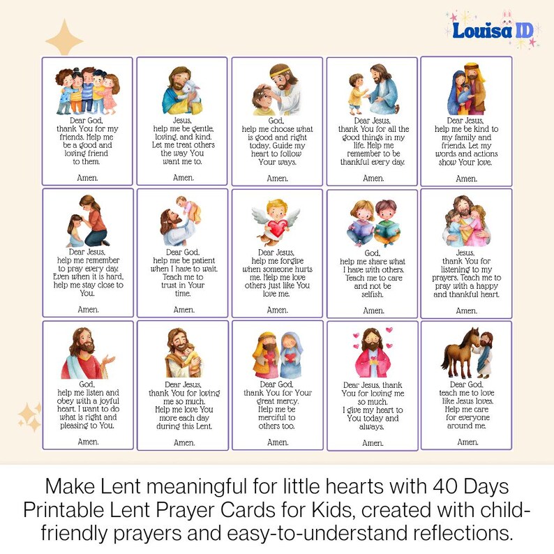 Lent Prayer Cards for Kids, 40 Days Catholic Devotional Activity (PDF ...
