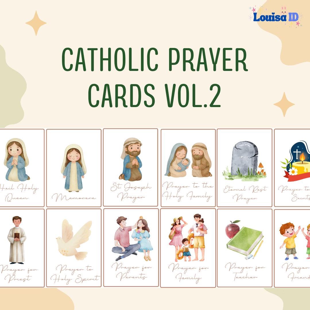 Catholic Prayer Cards for Kids, Volume 2, Sunday School (printable PDF ...