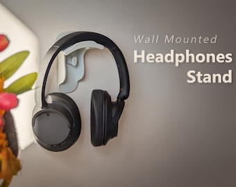 Wall Mounted Headphones Stand (w/cable hooks) | Stylish Modern Minimal Design |