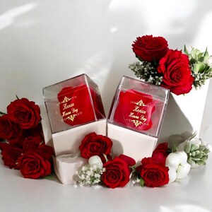 Scatole di fiori di sapone per gli invitati al matrimonio