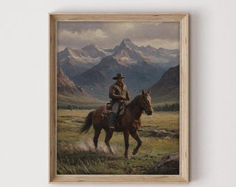 Vintage Cowboy Oil Painting: Western Wall Art Print (Digital Download)