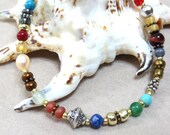 Mixed Bead Bracelet, Small Gemstone Bracelet, Gold/Bronze/Silver, Bohemian, Shell & Gemstone Beads, Turquoise, Adventurine, SRAJD