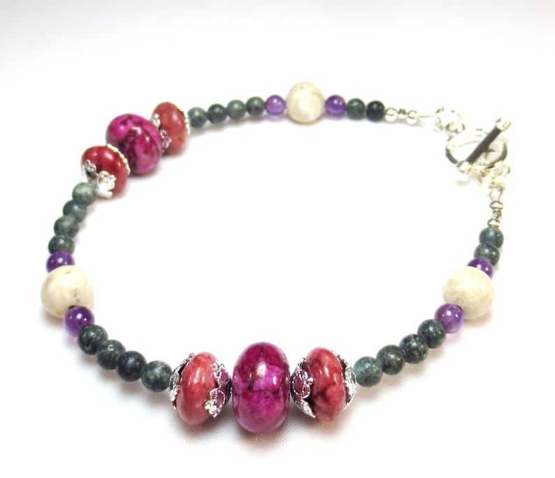 Amethyst 20/% OFF SALE Pink /& Green Gemstone Bracelet Mauve Fuchsia Jasper River Rock Serpentine Large or Small Bracelet Mom Gift Girl