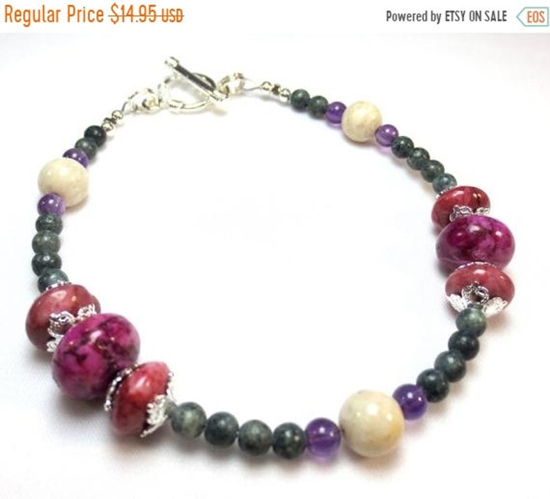 Amethyst 20/% OFF SALE Pink /& Green Gemstone Bracelet Mauve Fuchsia Jasper River Rock Serpentine Large or Small Bracelet Mom Gift Girl
