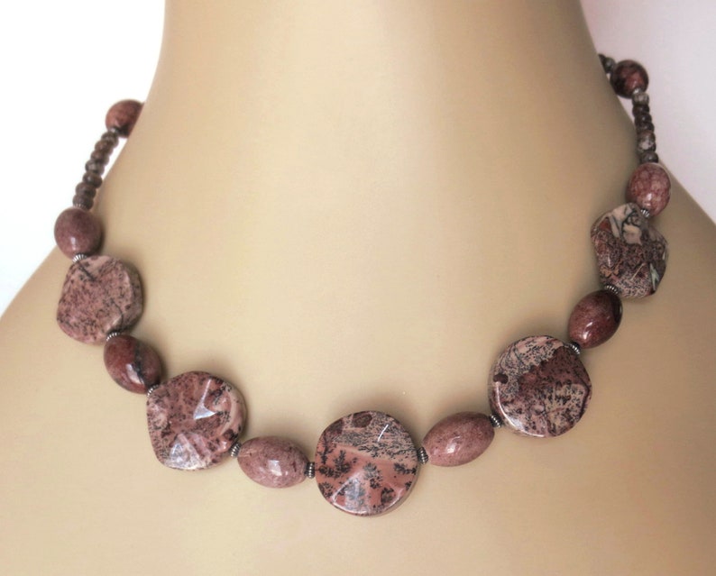 20/% OFF SALE Sterling Silver Jasper Necklace Brown Agate Adjustable Statement Necklace Fluted Coin Beads