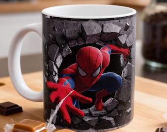 3D Spiderman-mokomslag, png-bestand: 11 oz en 15 oz moksublimatiesjabloon | Sublimatieontwerp stripfiguur | Digitale download