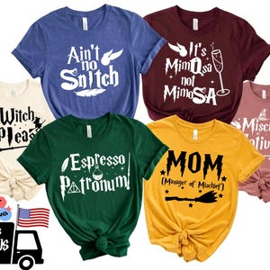 Camisetas personalizadas para vacaciones familiares de magos, camiseta unisex de la casa del mago, camiseta de la escuela de magos, camiseta de Harry Potter, travesuras hechas, mago mágico