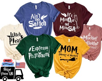 Benutzerdefinierte Zauberer Familie Urlaub Shirts, Unisex Zauberer Haus Shirt, Zauberer Schule Shirt, harry potter Shirt, Unfug gemacht, magischer Zauberer