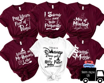 Benutzerdefinierte Zauberer Familie Urlaub Shirts, Unisex Zauberer Haus Shirt, Zauberer Schule Shirt, Potter Shirt, Unfug gemacht, magischer Zauberer