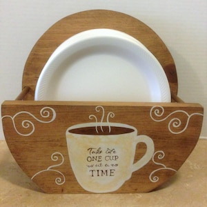Paper Plate Holder  Coffee Decor  Coffee Theme  Bistro Theme Coffee Kitchen Decor  Wooden Plate Holder  Coffee Lover Coffee Gift, Coffee