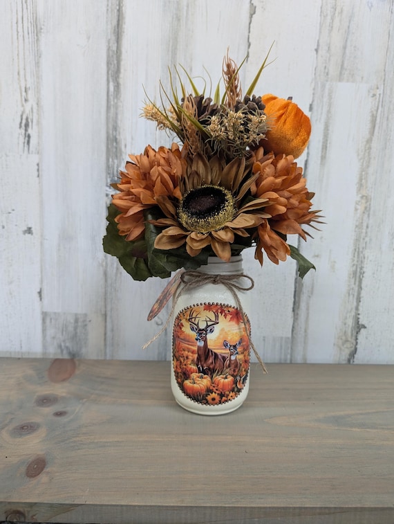Fall Centerpiece,Autumn table,Farmhouse decor,Fall gift,Thanksgiving centerpiece,Sunflowers and Pumpkins,fall florals,Mason jar decor
