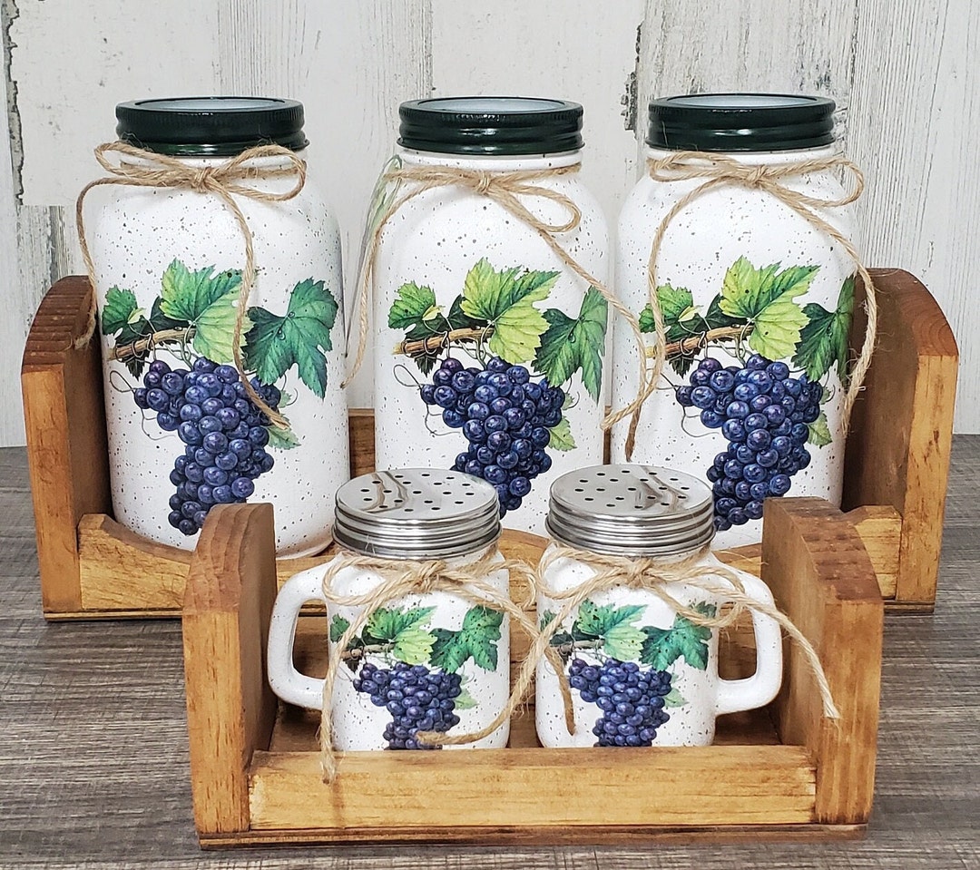 Grape Kitchen Decor, Grape Utensil Holders, Grape Salt and Pepper