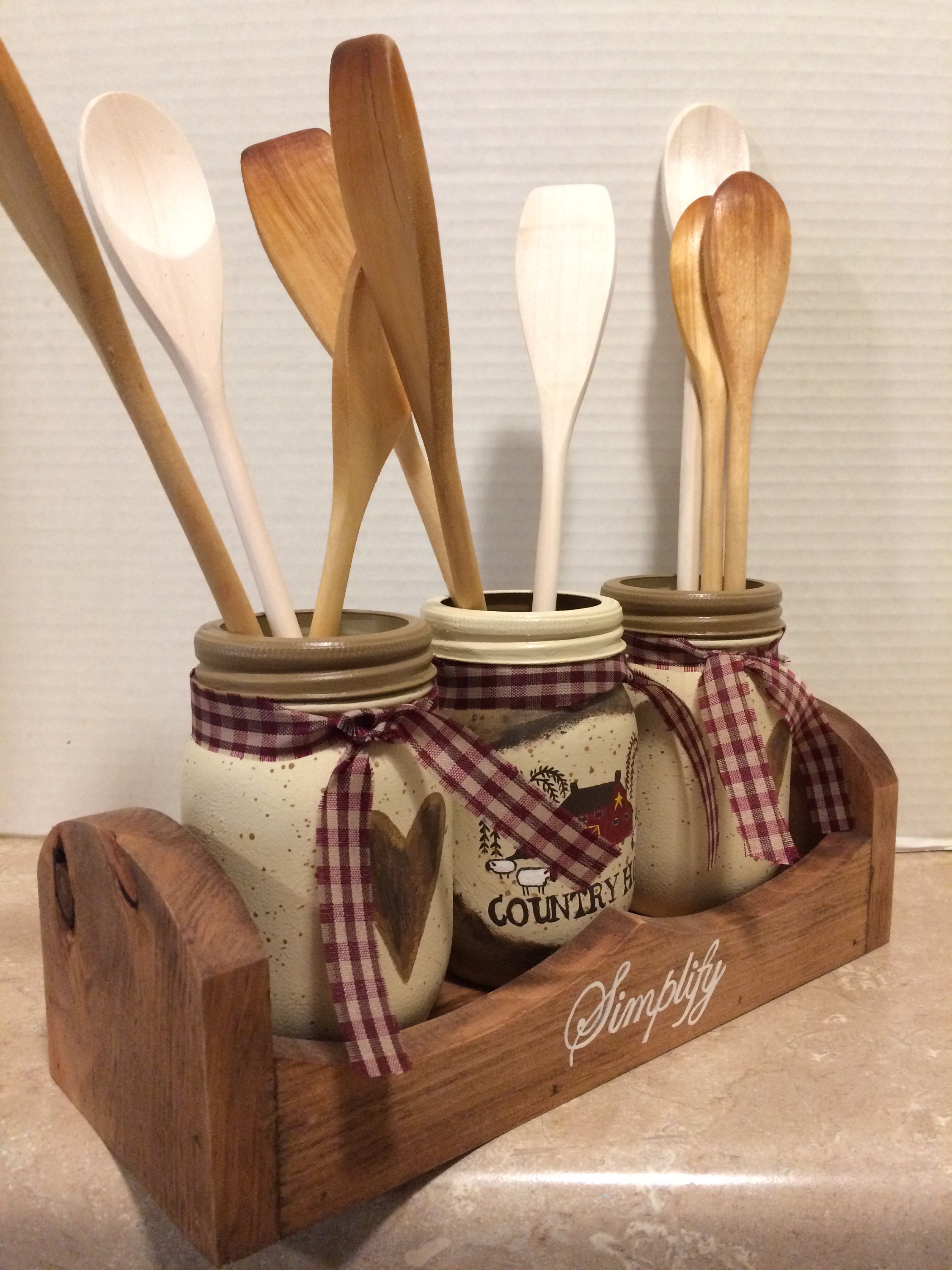 Mason Jar Utensil Holder, Mason Jar Kitchen Utensil Holder,Primitive