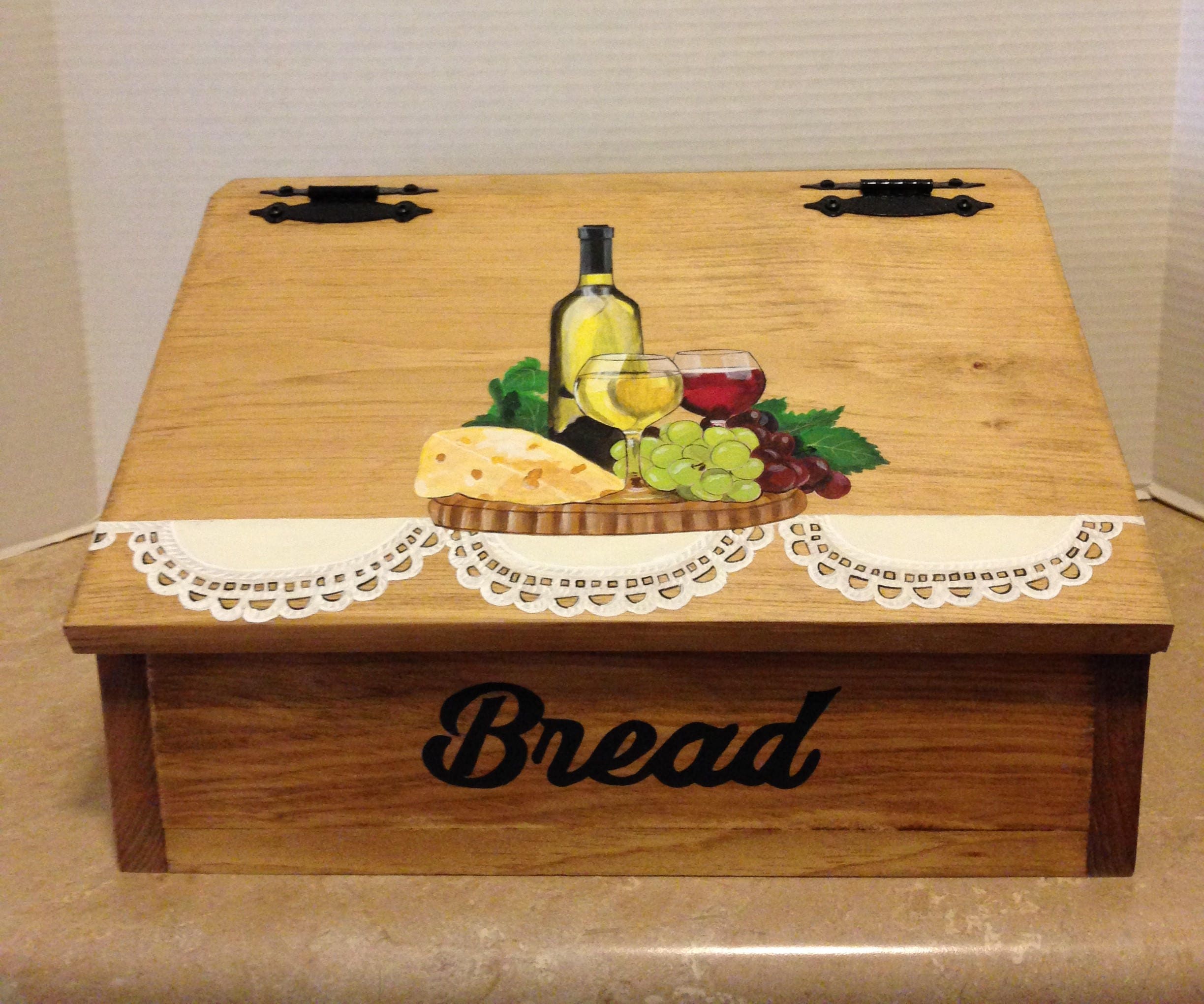 Bread Box Hand Painted Bread Box Wine Decor Wine Kitchen