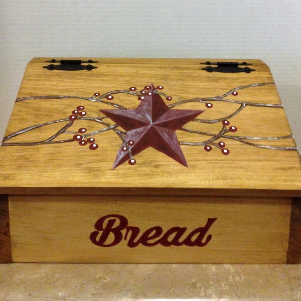 Bread Box  Wooden Bread Box  Kitchen Bread Box  Primitive Star Decor Country Decor  Farmhouse Decor  Primitive Kitchen Decor  Box for bread