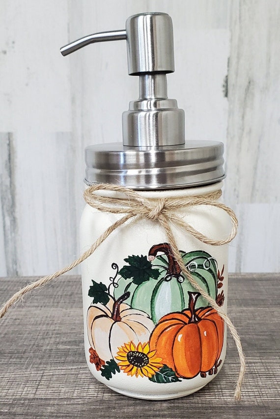 Soap Dispenser,Fall Decor,Kitchen soap dispenser,Mason Jar Decor,Hand painted jar,Bathroom Decor,Autumn Decor,Farmhouse,Pumpkin Decor,