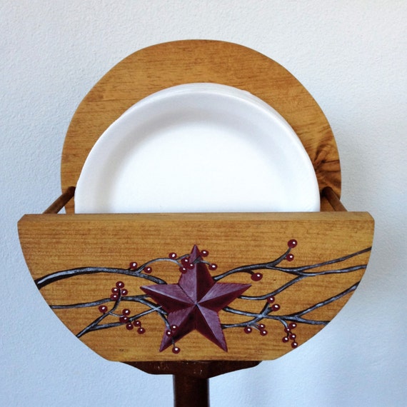 Paper Plate Holder, Primitive Paper Plate Holder, Primitive Star Paper Plate Holder, Hand Painted, Primitive Kitchen Decor, Kitchen Storage