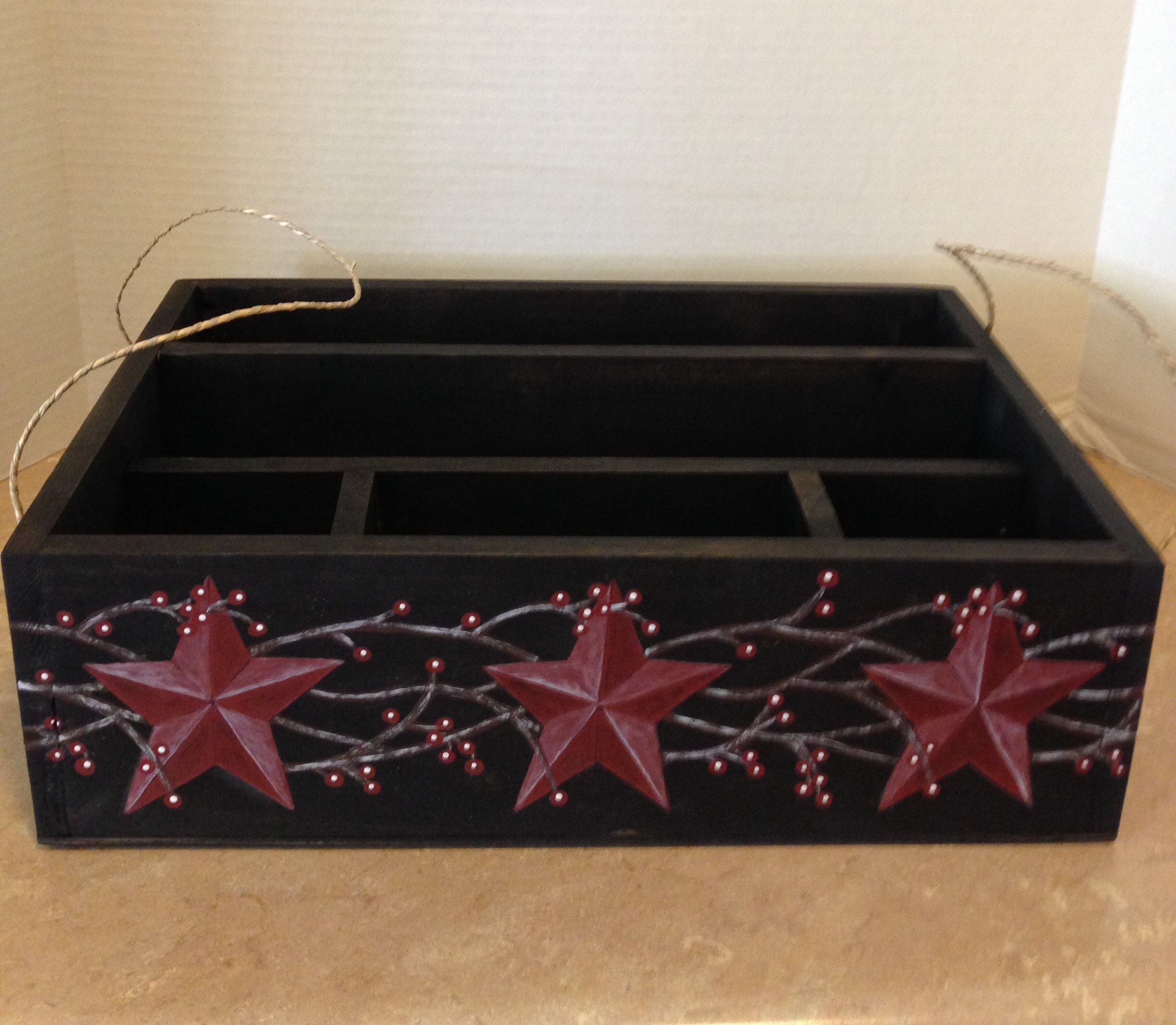 Picnic Caddy, Tableware Caddy, Primitive Decor, Primitive Country