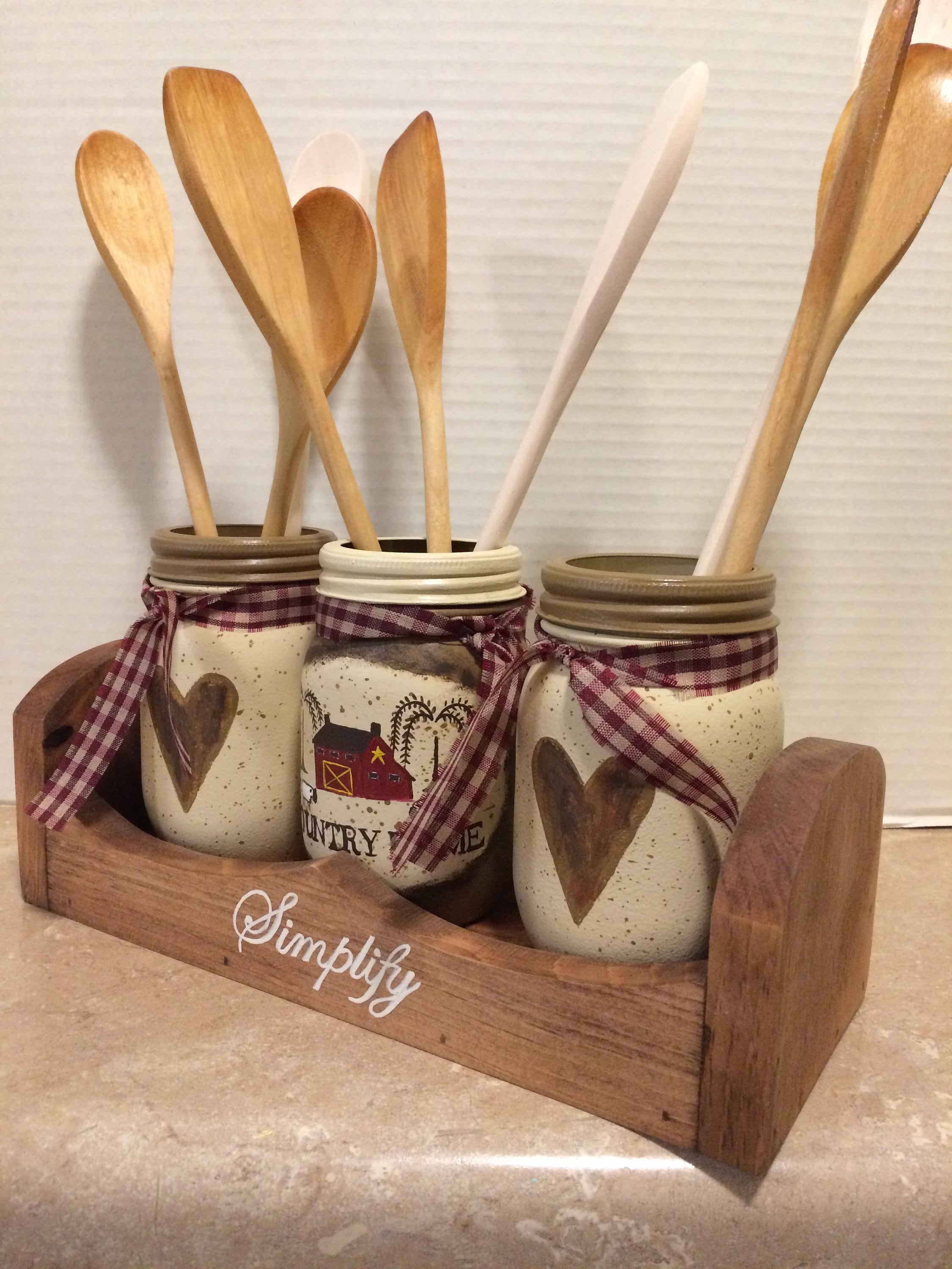 Mason Jar Utensil Holder, Mason Jar Kitchen Utensil Holder,Primitive